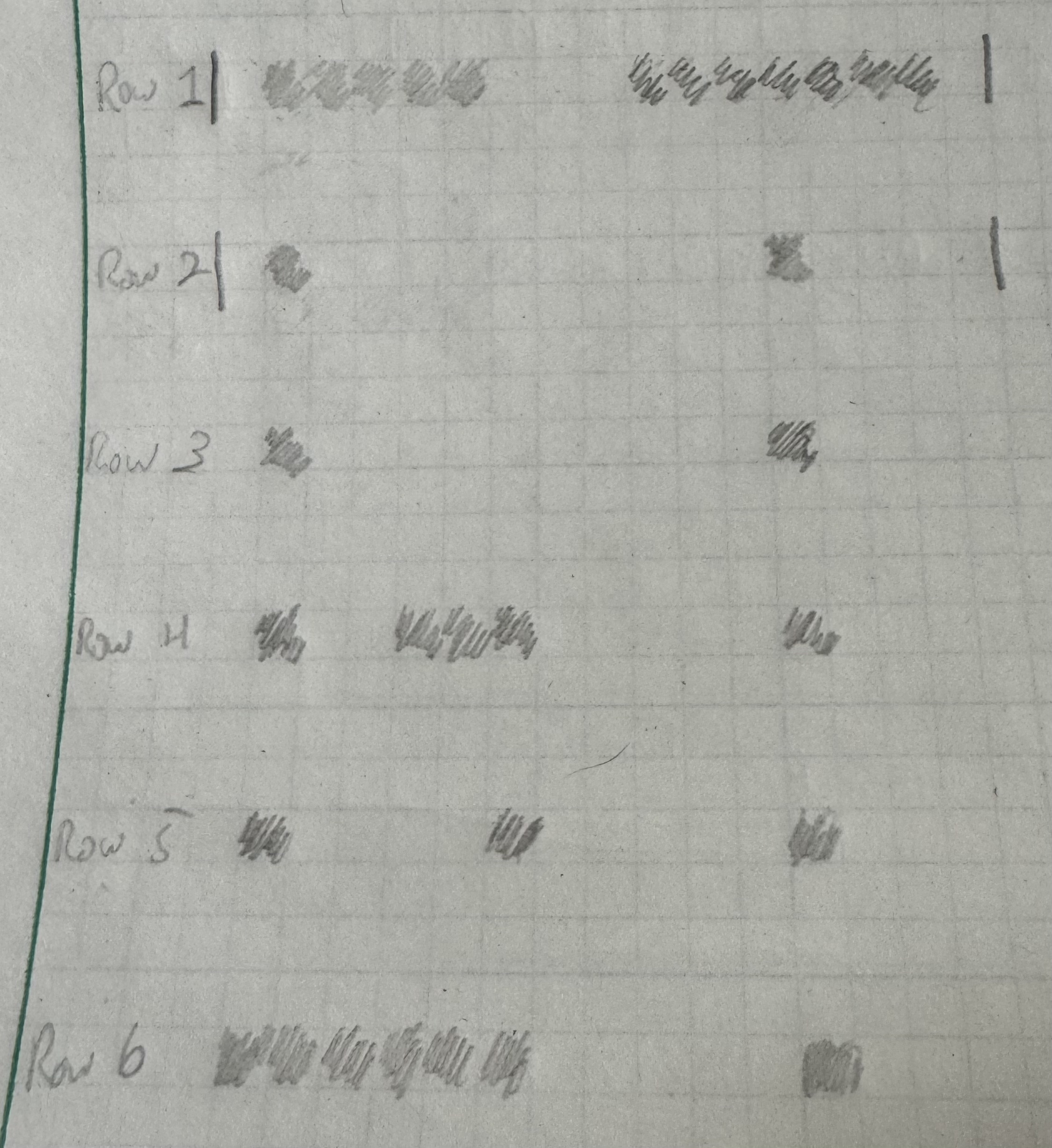 Row by Row Layout of author's initials design on paper